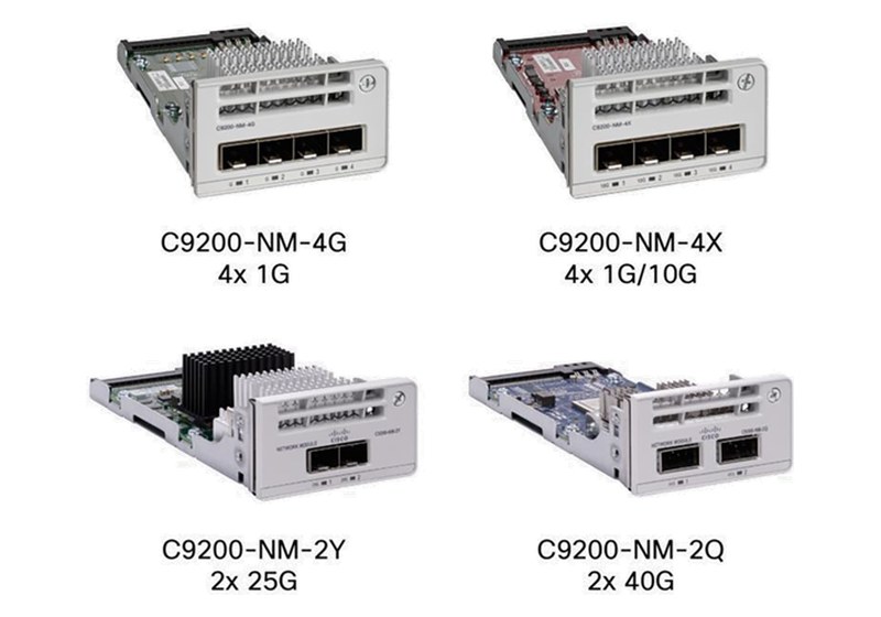 Bốn module uplink C9200-NM-4G, 4X, 2Y và 2Q lắp cho Catalyst 9200